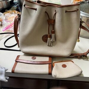 Dooney & Bourke Cream and Brown Leather Bag Set